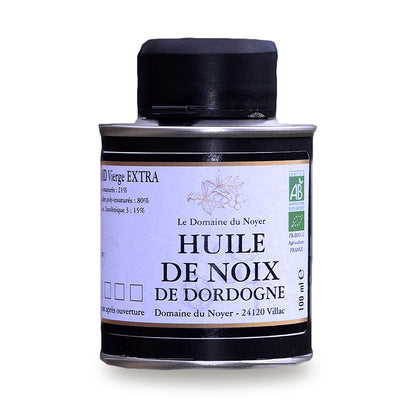 Bidon d'huile de noix bio 100 ml du Domaine du Noyer, première pression à froid